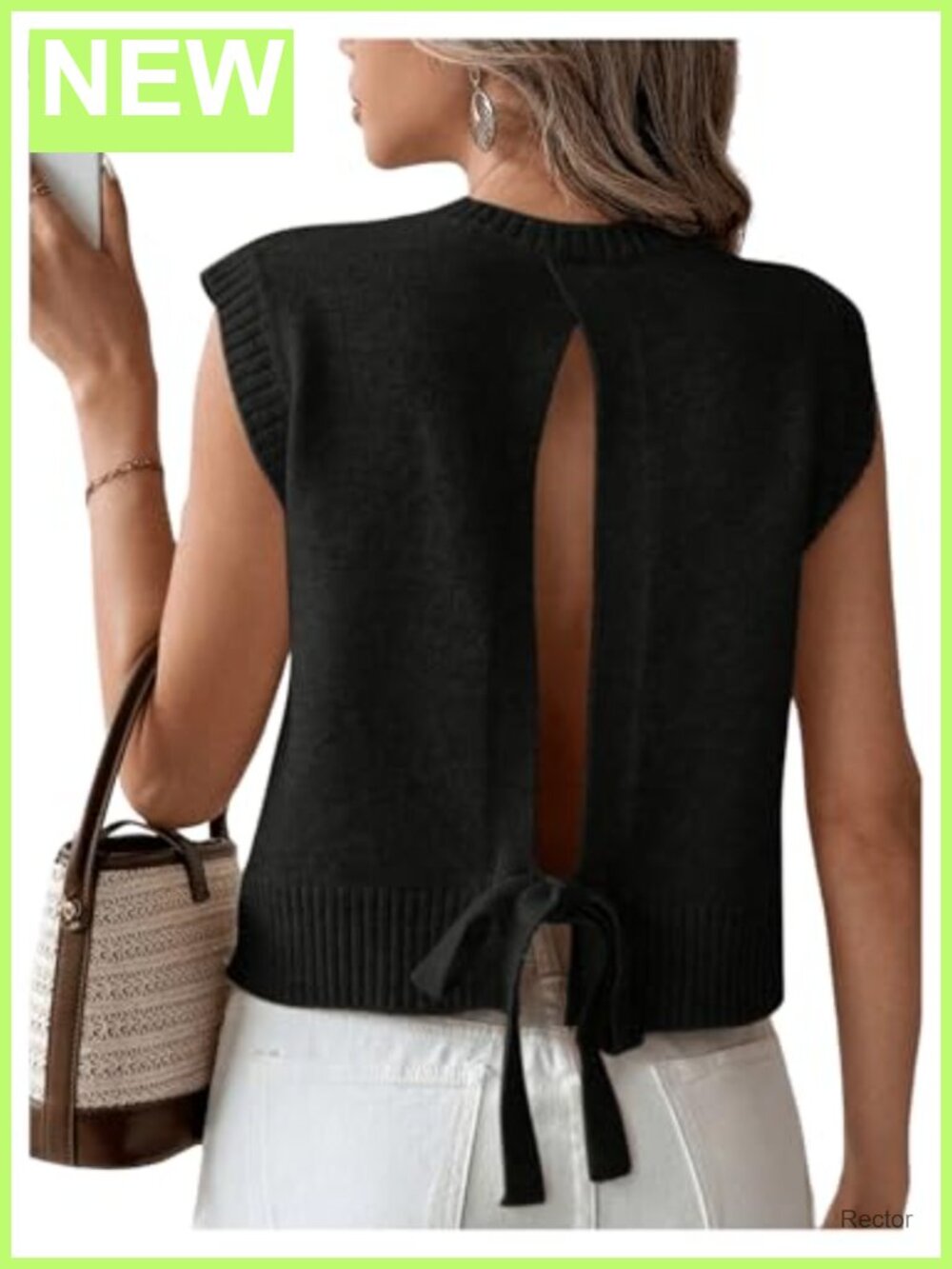 Sleeveless Backless Tie Knit Sweater Vest Open Back Knit Top